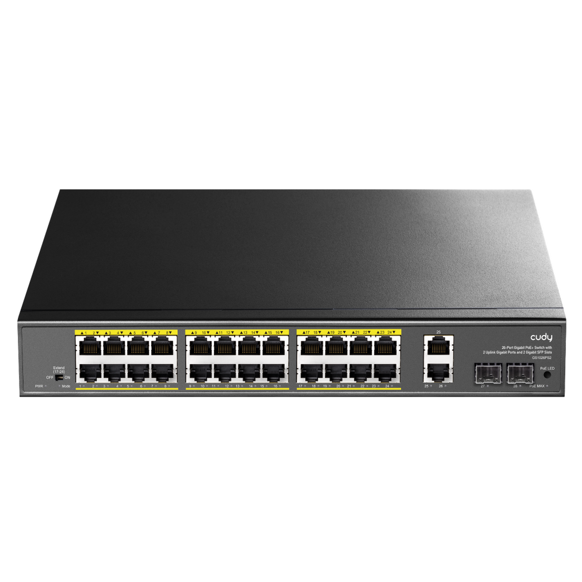 Коммутатор Cudy GS1026PS2 (L2) 26x1Гбит/с 2xКомбо(1000BASE-T/SFP) 2SFP 24PoE 300W неуправляемый