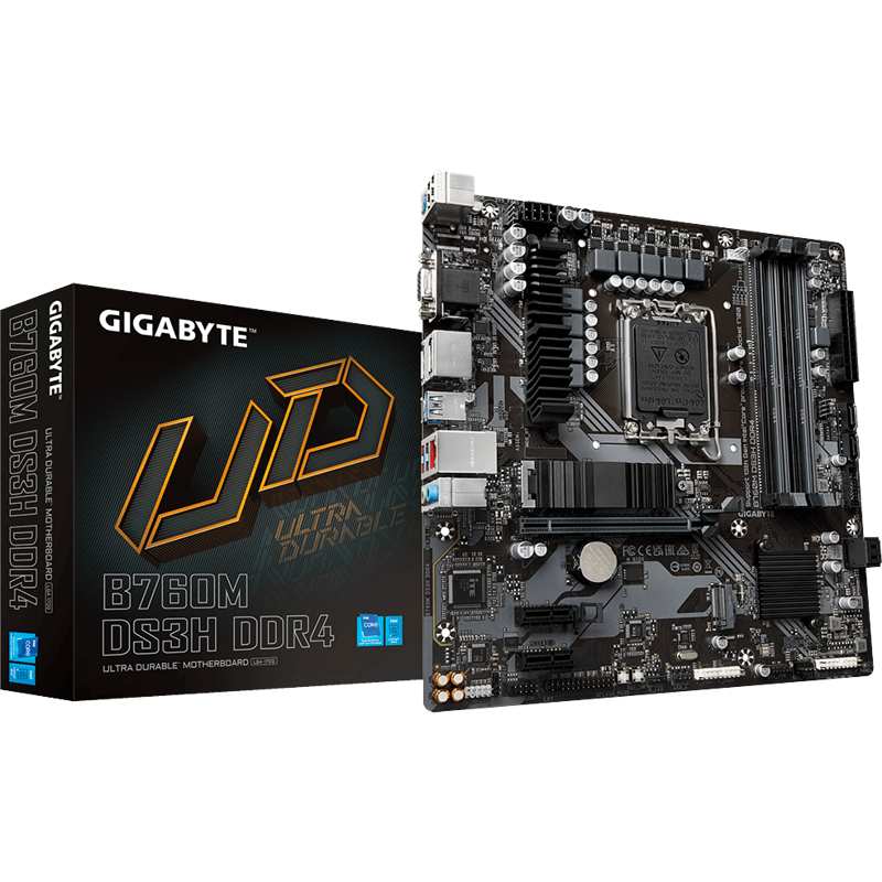 Материнская плата Gigabyte B760M DS3H DDR4 Soc-1700 Intel B760 4xDDR4 mATX AC`97 8ch(7.1) 2.5Gg RAID