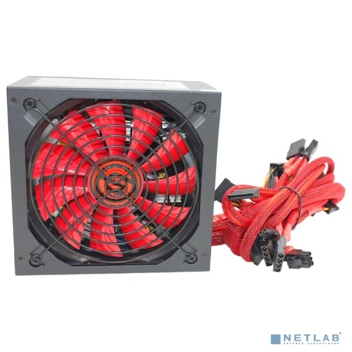 Ginzzu PC500 14CM(Red) 80+ black,APFC,24+4p,2 PCI-E(6+2), 5*SATA, 4*IDE,оплетка, кабель питания,цвет
