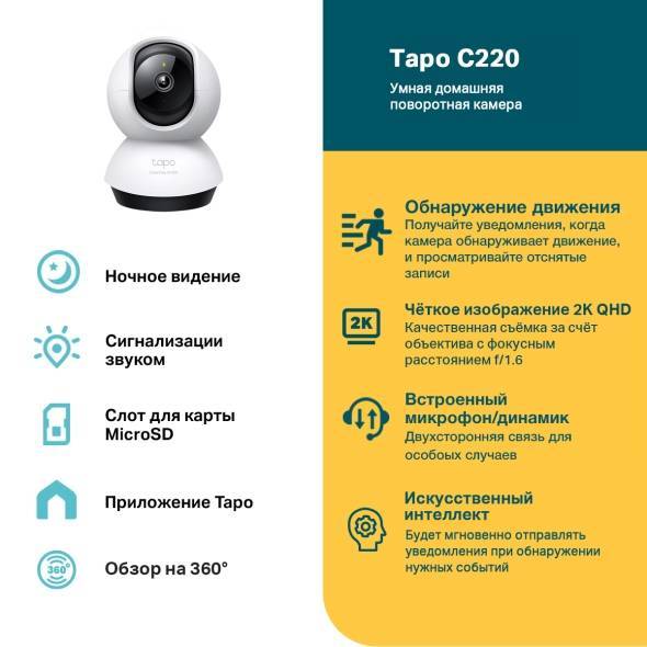 Камера видеонаблюдения IP TP-Link Tapo C220 Wi-Fi 4-4мм цв. корп.:белый