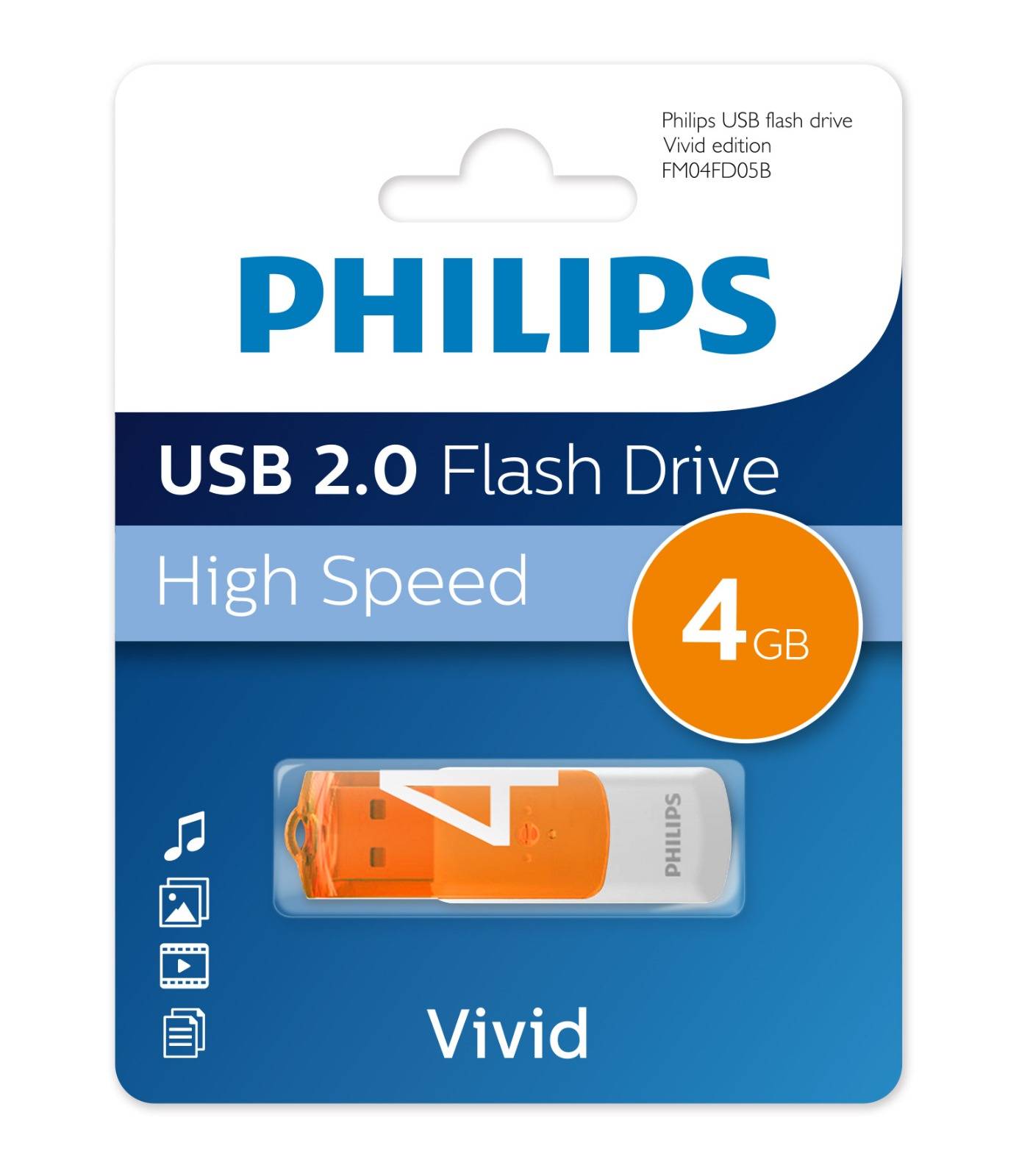 Флеш накопитель 4GB PHILIPS VIVID2.0 4GB, USB 2.0