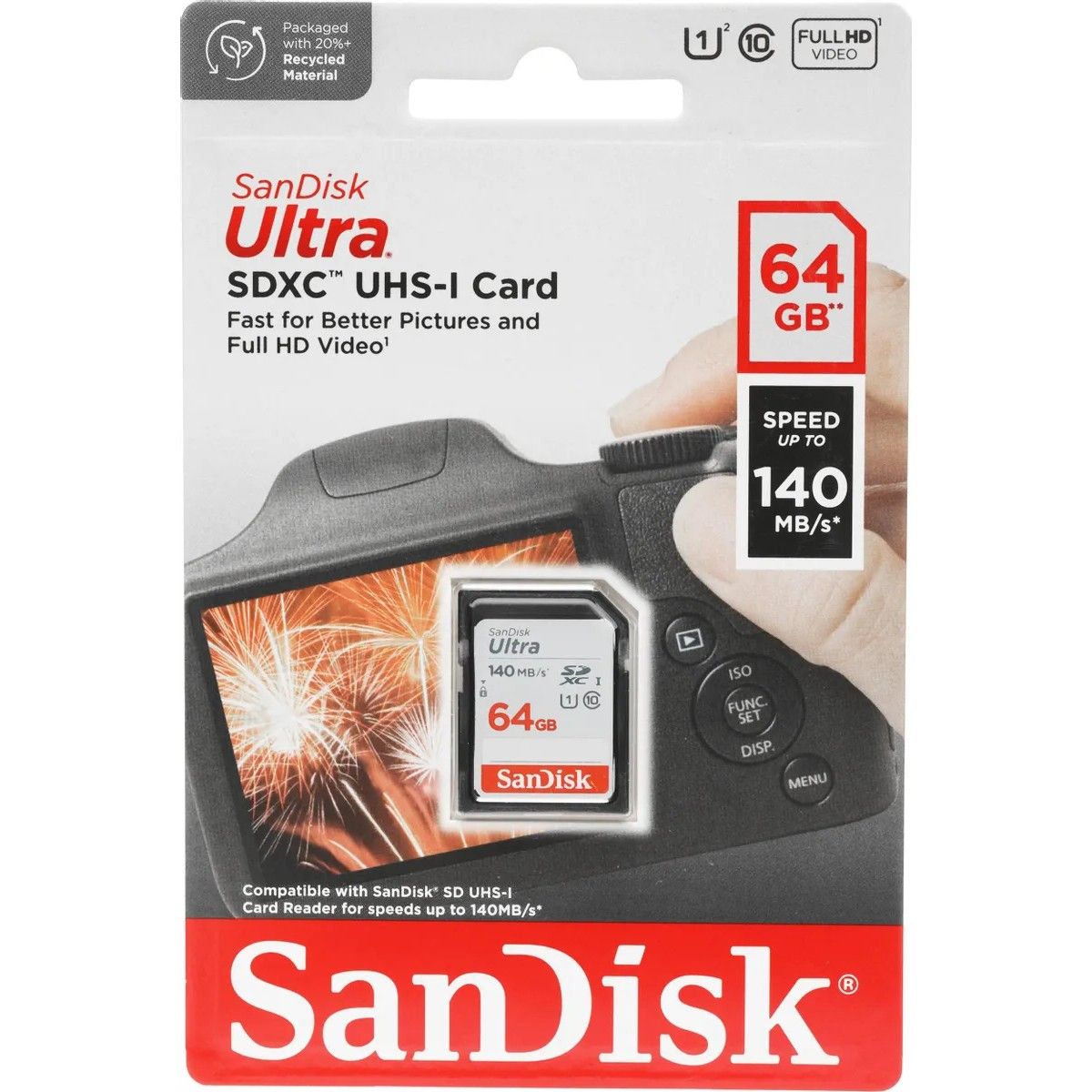 Карта памяти SanDisk Ultra UHS I 64GB SD Card 140MB/s for DSLR and Mirrorless Cameras