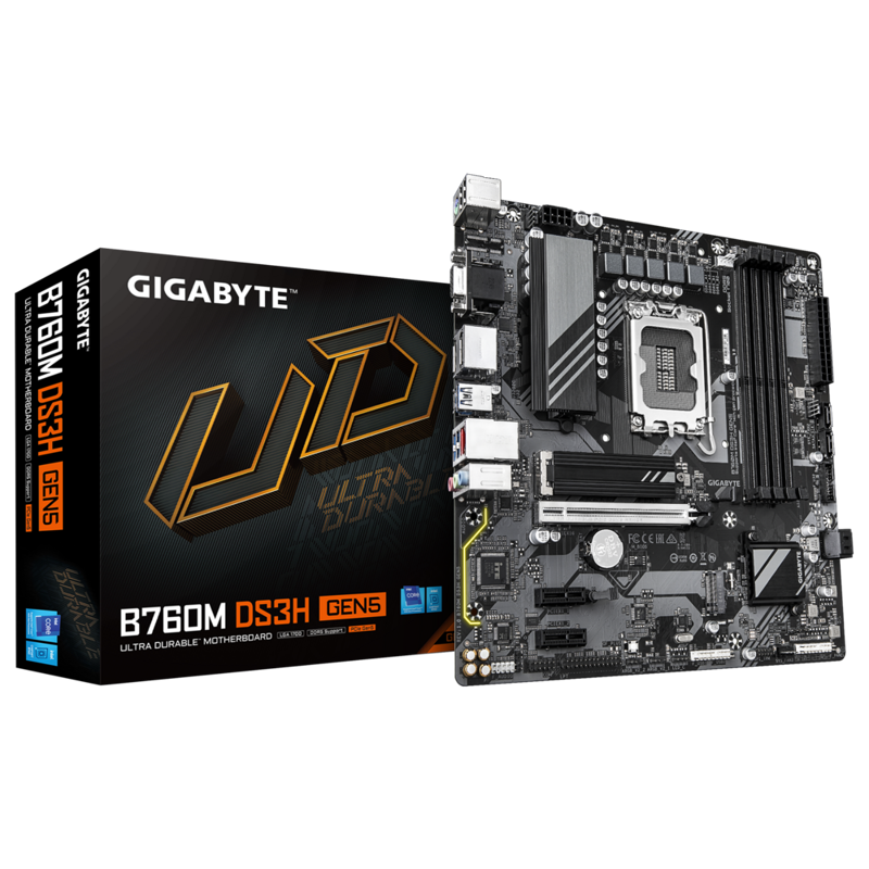 Материнская плата Gigabyte B760M DS3H GEN5 Soc-1700 Intel B760 4xDDR5 mATX AC`97 8ch(7.1) 2.5Gg RAID