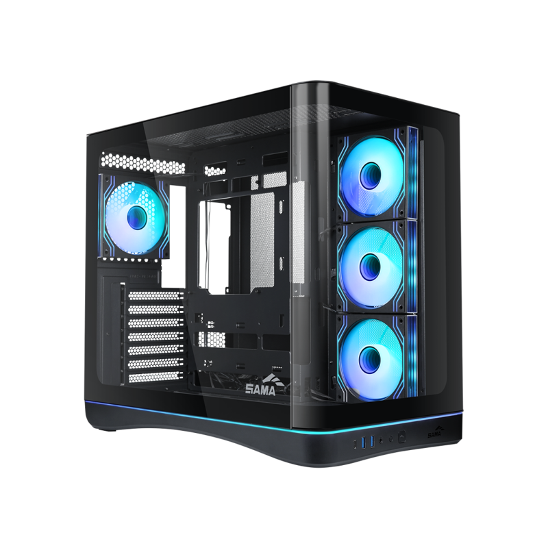 Корпус SAMA V62S Black, Midi-Tower, TG, 4x120mm ARGB, 2xUSB 3.0 + 1xUSB 3.2 Type-C, ATX, mATX, mITX 