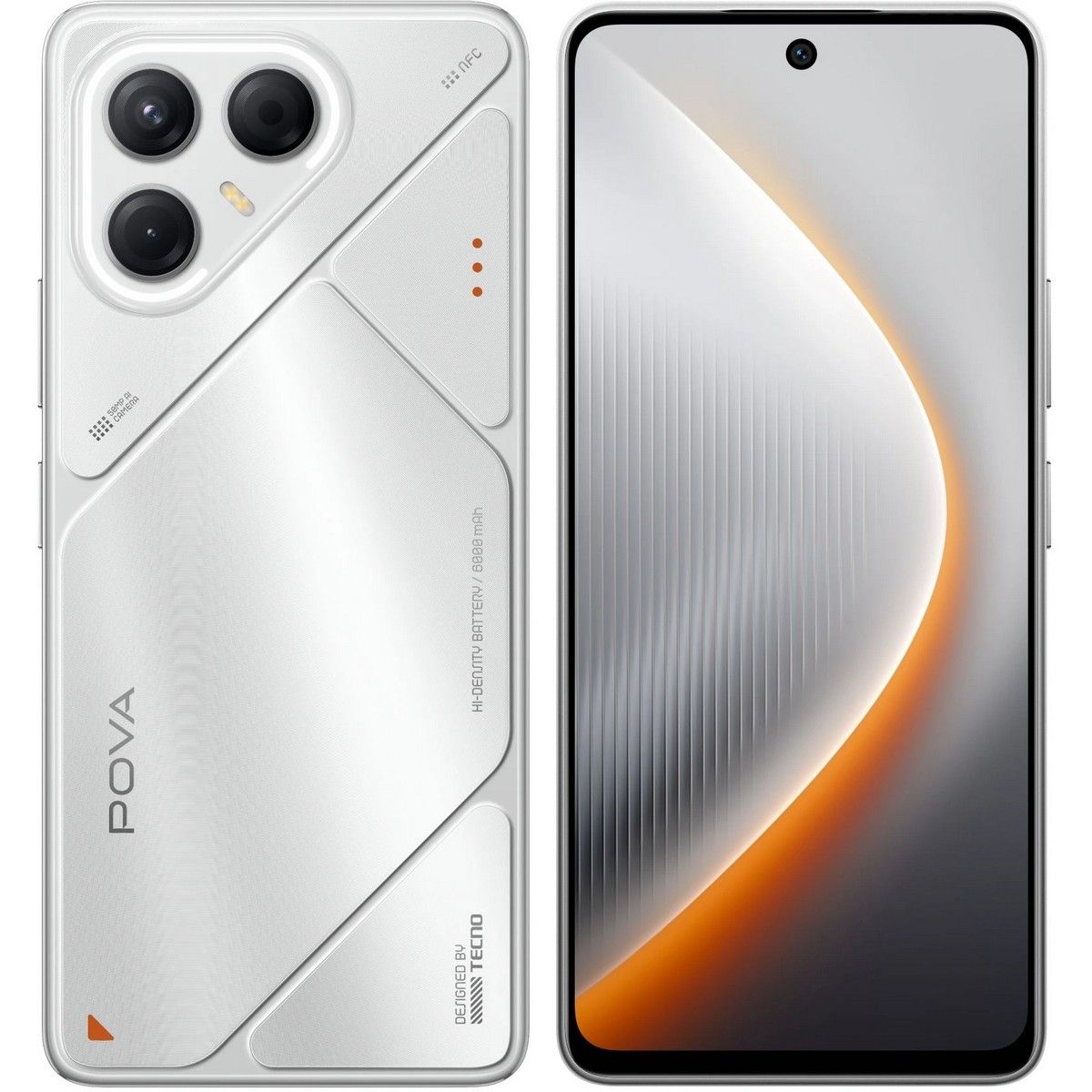 Смартфон Tecno Pova 7 5G 256Gb 8Gb серебристый моноблок 3G 4G 2Sim 6.78" 1080x2460 Android 15 50Mpix