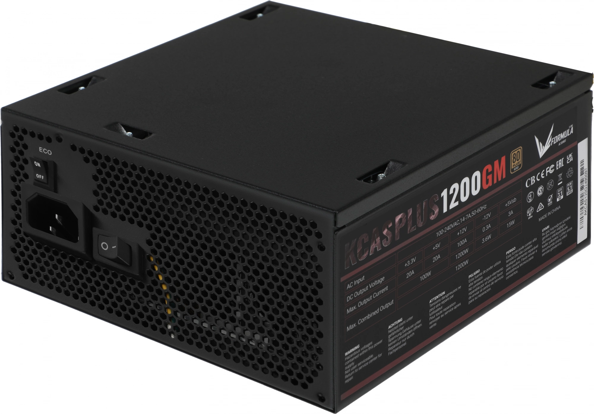 Блок питания Formula ATX 1200W AC KCAS PLUS 1200GM V2 80+ gold (20+4pin) APFC 140mm fan 10xSATA Cab 