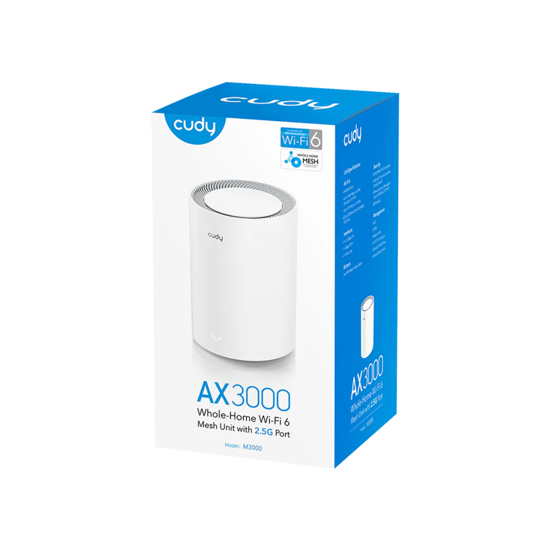 Бесшовный Mesh роутер Cudy M3000 (M3000(1-PACK)) AX3000 100/1000/2500BASE-T черный