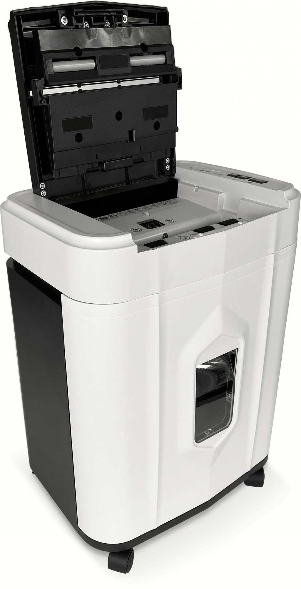 Шредер Heleos АП20-5 белый/черный с автоподачей (секр.P-5) фрагменты 131лист. 20лтр. скрепки скобы п