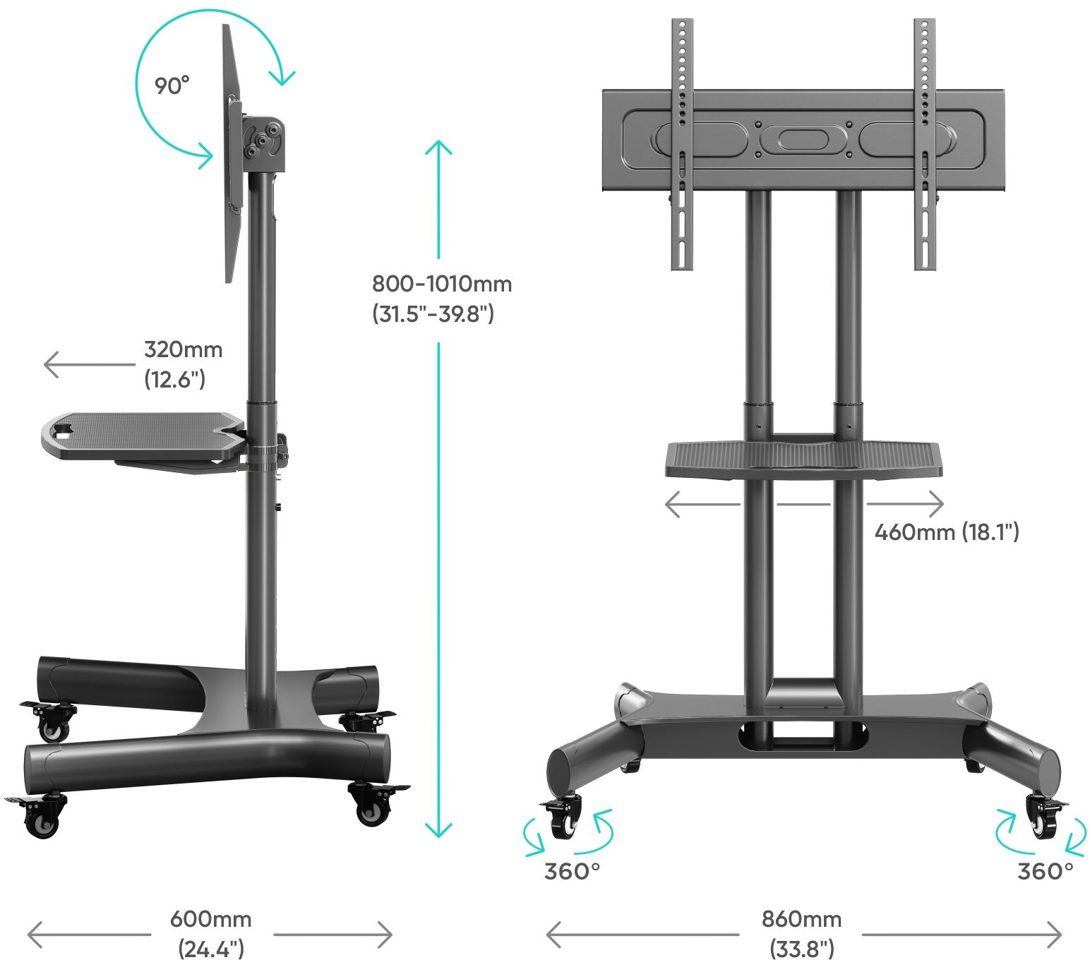Стойка для телевизора Onkron TS1350 черный 32"-70" макс.45кг напольный мобильный