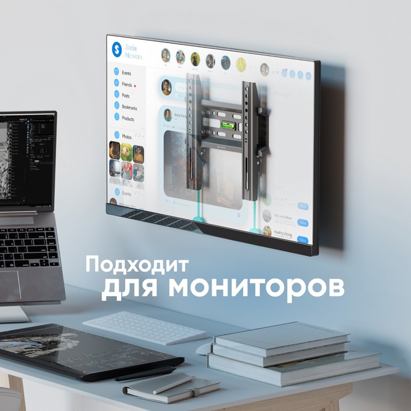 Кронштейн для телевизора Onkron FM1 черный 17"-43" макс.30кг настенный фиксированный