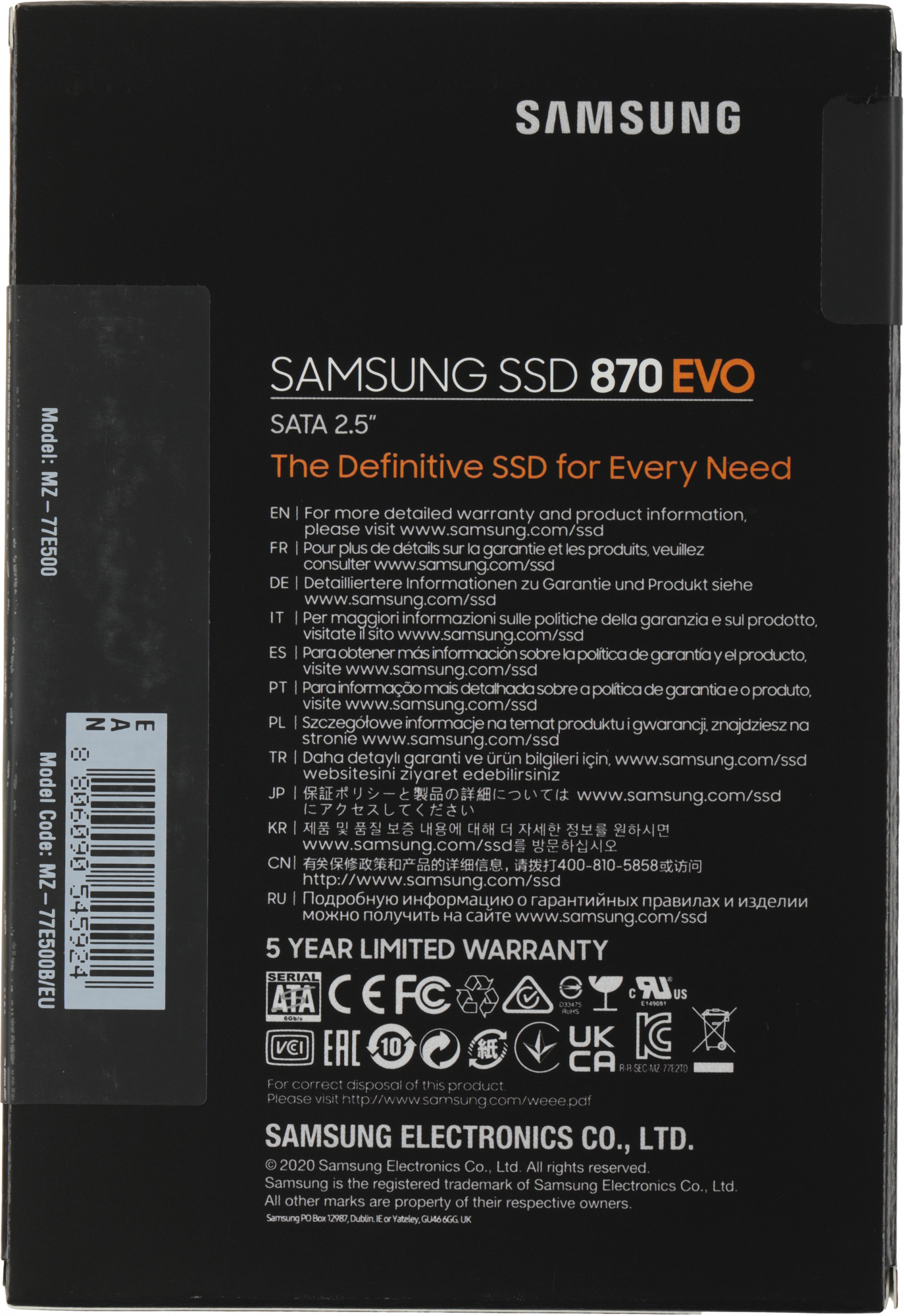 Накопитель SSD Samsung SATA-III 500GB MZ-77E500B/EU 870 EVO 2.5"