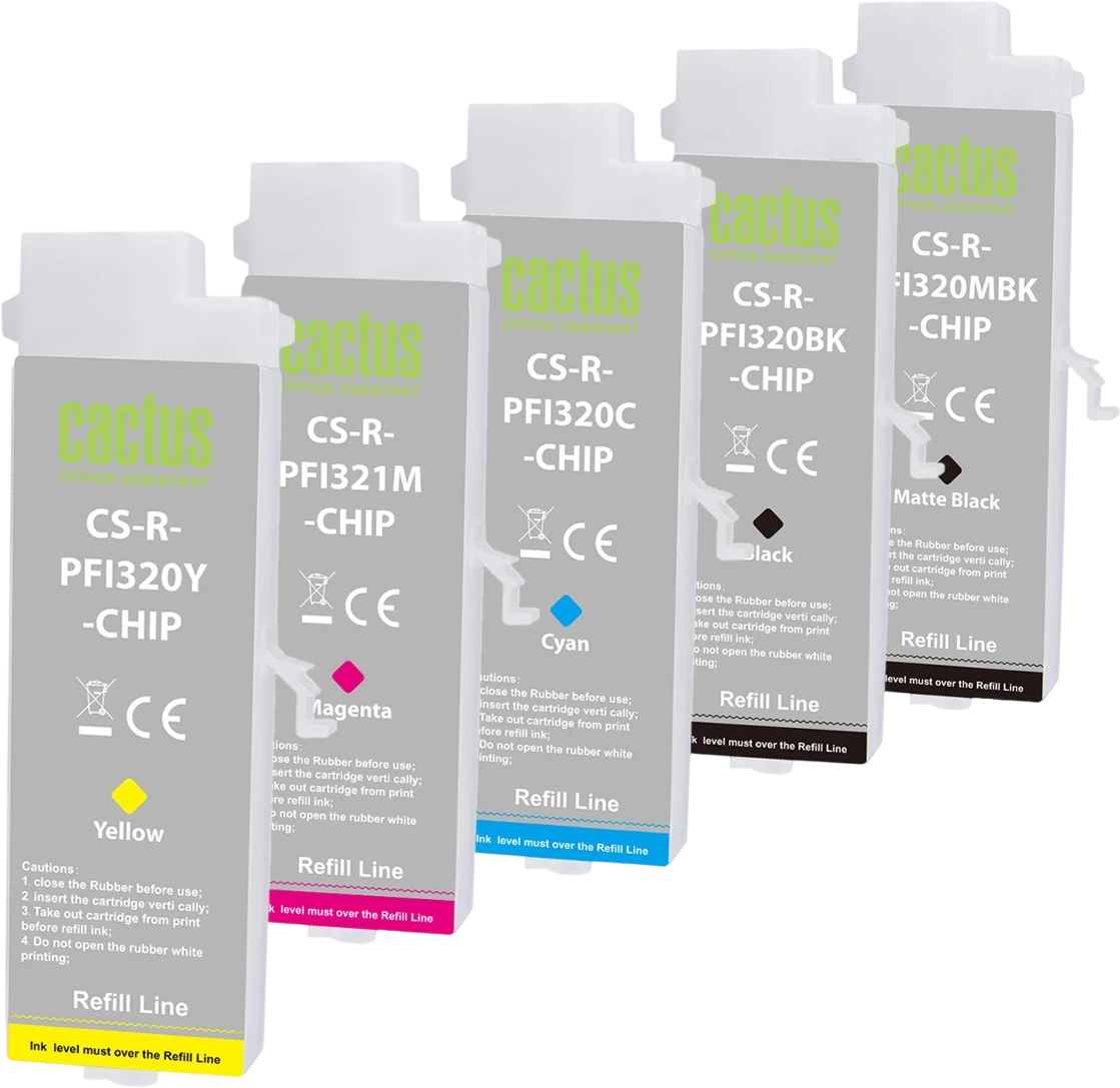 Картридж перезаправляемый струйный Cactus CS-R-PFI321SET-CHIP набор 5шт.упак. для Canon imagePROGRAF
