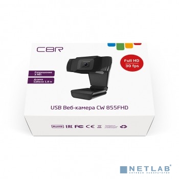 CBR CW 855FHD Black, Веб-камера с матрицей 3 МП, разрешение видео 1920х1080, USB 2.0, встроенный мик