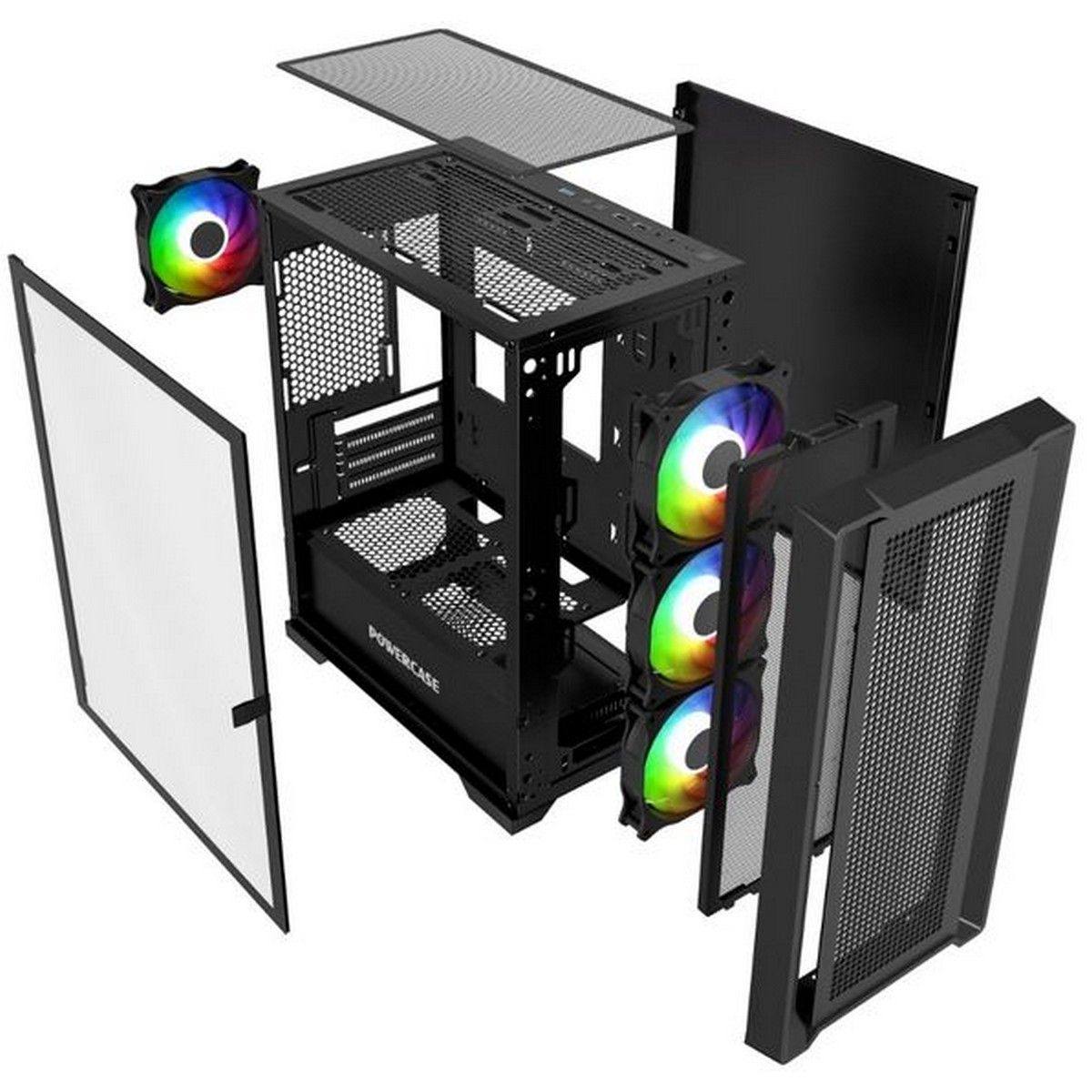Корпус Powercase Alisio Micro X4B V2, Tempered Glass, 4х 120mm ARGB fans, ARGB HUB, чёрный, mATX (CA
