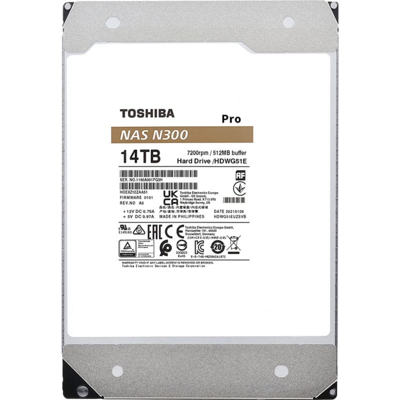 Жесткий диск Toshiba N300 NAS PRO SATA3 3.5" 14TB 7200 512Mb 6Gb/s 1 year warranty (replacement HDWG