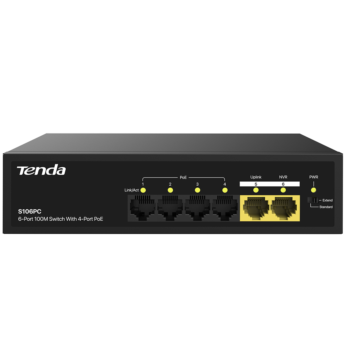 Коммутатор Tenda S106PC Коммутатор неуправляемый PoE, 6 портов 5x100 Мбит/с, PoE 4х до 30 Вт, настол