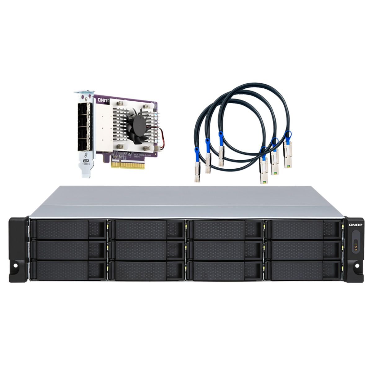 QNAP TL-R1200S-RP SATA 6GB/s JBOD storage enclosure, 12-tray 3,5"/2,5" w/o HDD, 3 x SFF-8088, 2 PSU.