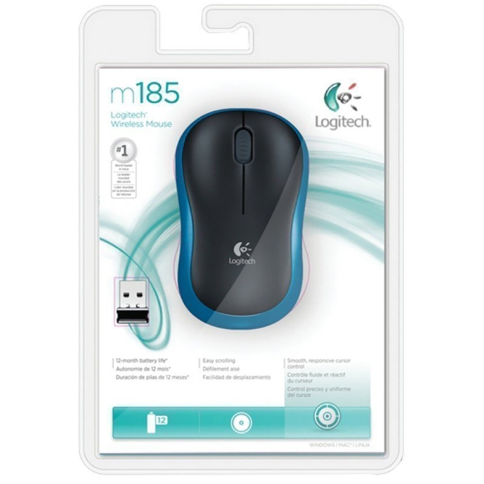 Мышь беспроводная Logitech M185 Blue синяя, оптическая, 1000dpi, 2.4GHz, USB-ресивер Logitech Unifyi