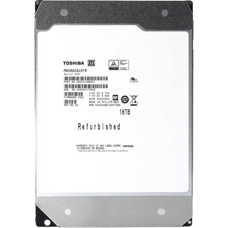 Жесткий диск Toshiba MD08 SATA3 16Tb 3.5" 7200 512Mb OFFICIAL RECERTIFIED 1 year warranty (replaceme