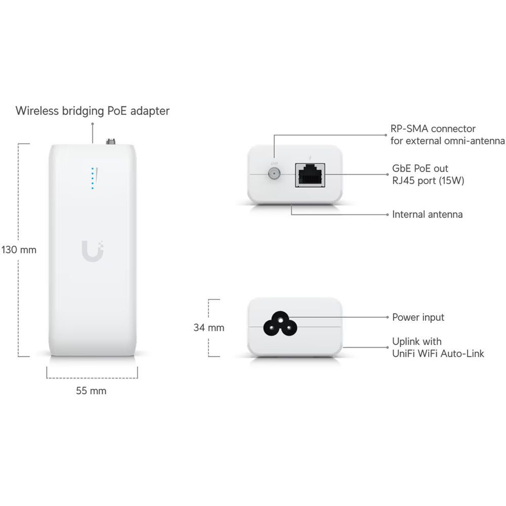 UBIQUITI UDB Радиоустройство 5 ГГц, 802.11a/n/ac, MIMO 2х2, 1х 1G RJ45 (с раздачей PoE)