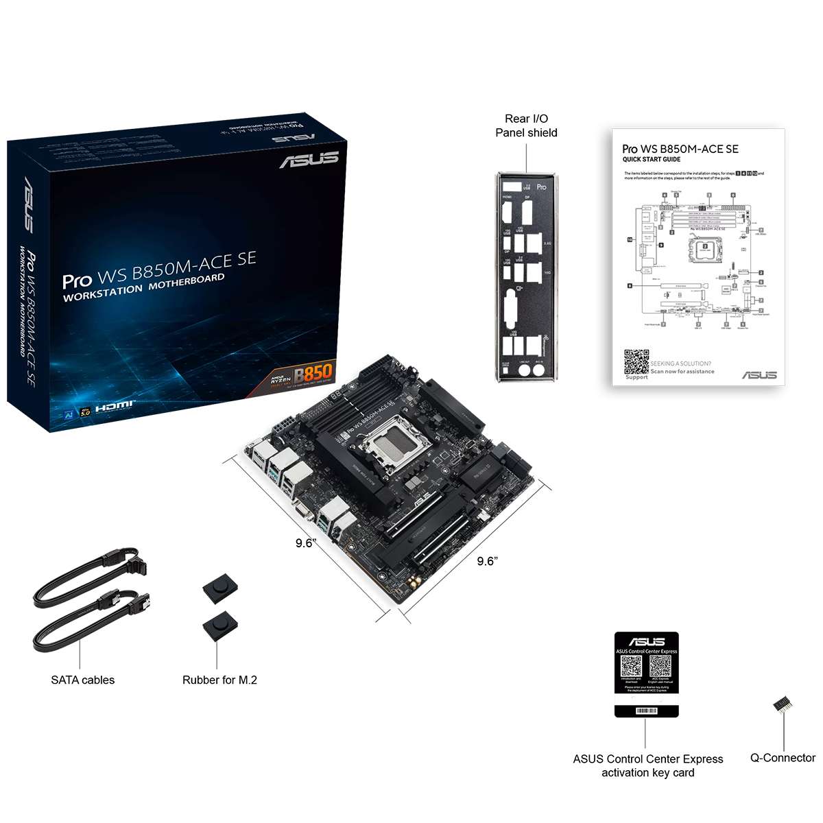 материнская плата ASUS PRO WS B850M-ACE SE, B850, AM5, 4*DDR5, 4*SATA, 2*M.2, 1*USB 3.2, 6*USB 2.0, 