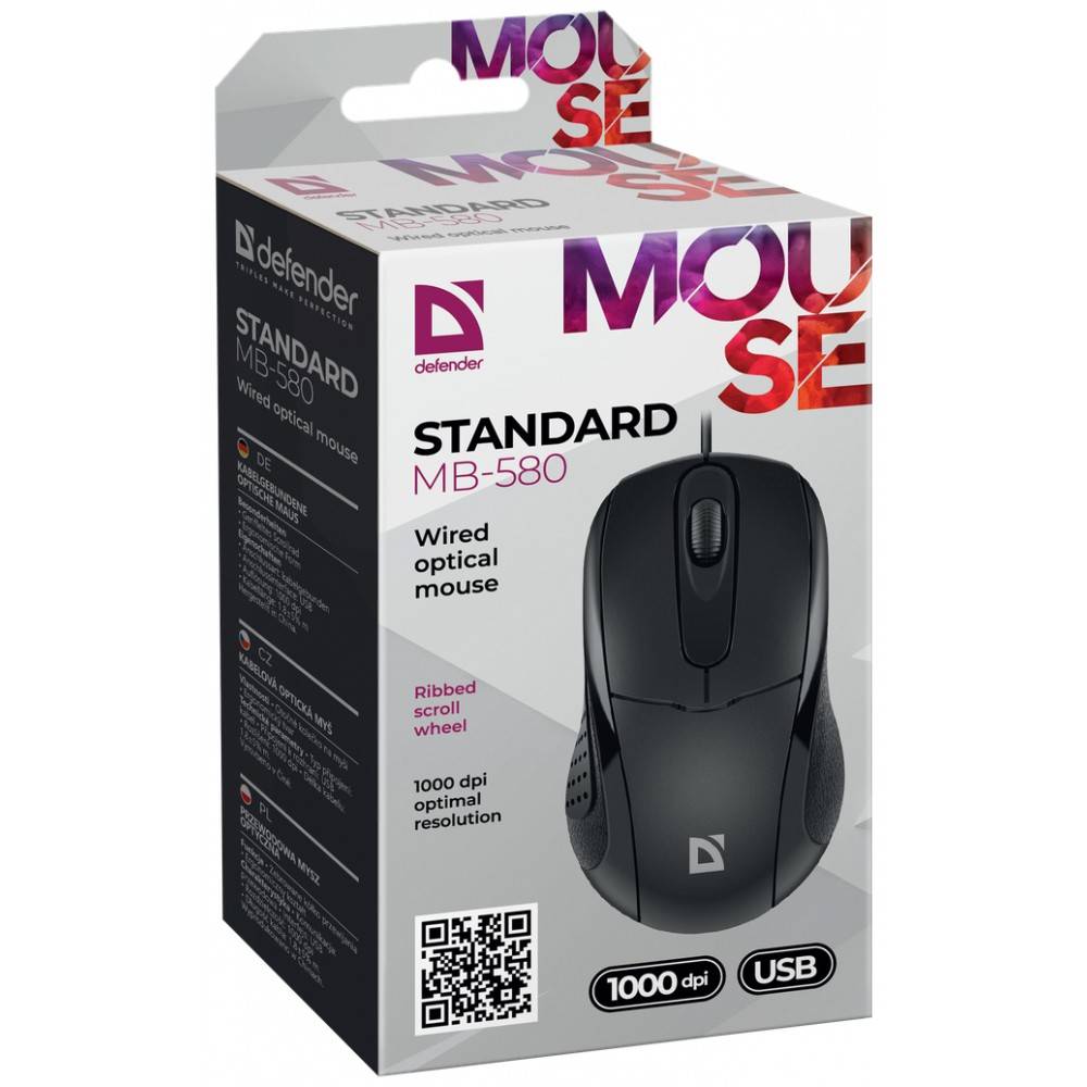 Мышь Defender Standard MB-580 черный оптическая 1000dpi USB 3but (52580)