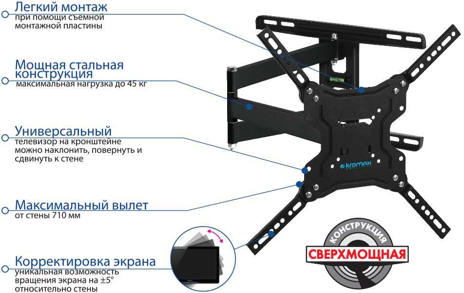 Кронштейн для телевизора Kromax DIX-19 черный 22"-65" макс.45кг настенный поворотно-выдвижной и накл