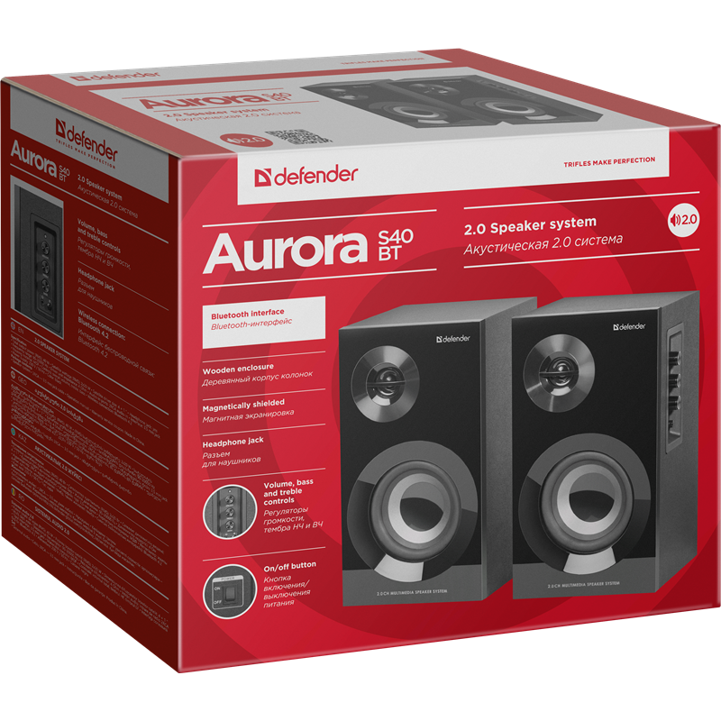 Колонки Defender Aura Aurora S40 2.0 черный 40Вт BT беспроводные BT