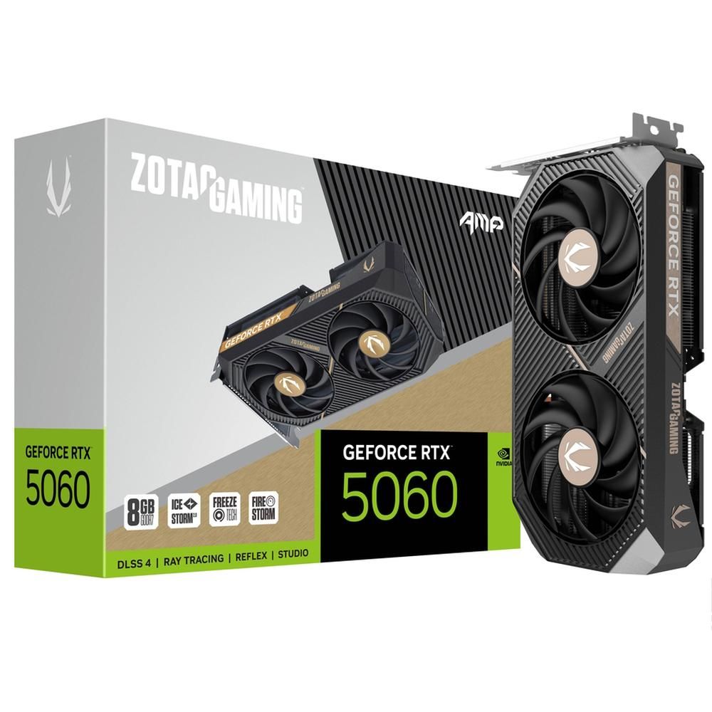 Видеокарта Zotac PCI-E 5.0 RTX 5060 AMP NVIDIA GeForce RTX 5060 8Gb 128bit GDDR7 2550/28000 HDMIx1 D