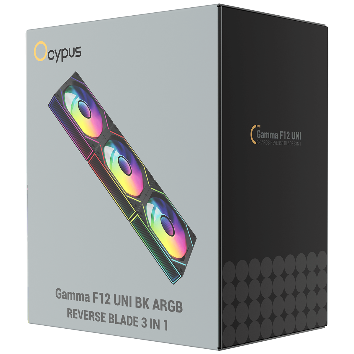 Вентилятор для корпуса Ocypus Gamma F12 UNI BK ARGB REVERSE BLADE 3 IN 1, 3x120x120x25mm, 4-PIN PWM,