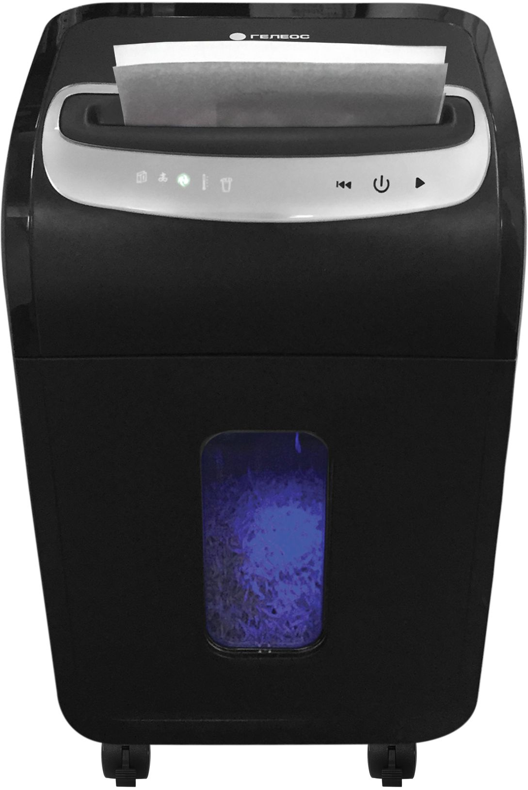 Шредер Heleos УМ35-5 черный/серебристый (секр.P-5) фрагменты 23лист. 35лтр. скрепки скобы пл.карты C