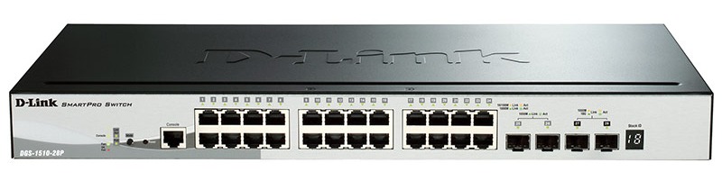 Коммутатор D-Link DGS-1510-28P/A1A 24x1Гбит/с 2SFP 2SFP+ 24PoE 193W управляемый