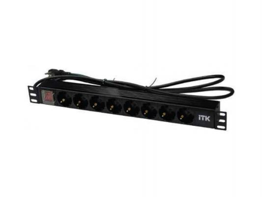 Блок розеток ITK PDU 8 розеток нем. ст, с LED выкл,1U, шнур 2м вилка нем. Ст