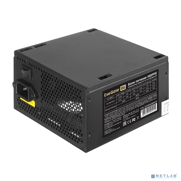 Exegate EX260638RUS-PC Блок питания 400W ExeGate 400PPE (ATX, APFC, PC, КПД 80% (80 PLUS), 12cm fan,