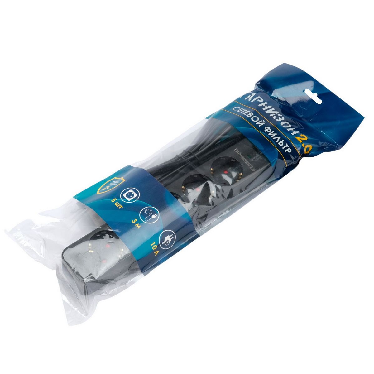 Гарнизон Сетевой фильтр 2.0 EPS-5-B-3 5р, 10А, 3м, ур.защиты 2+, черный, пакет (21443)