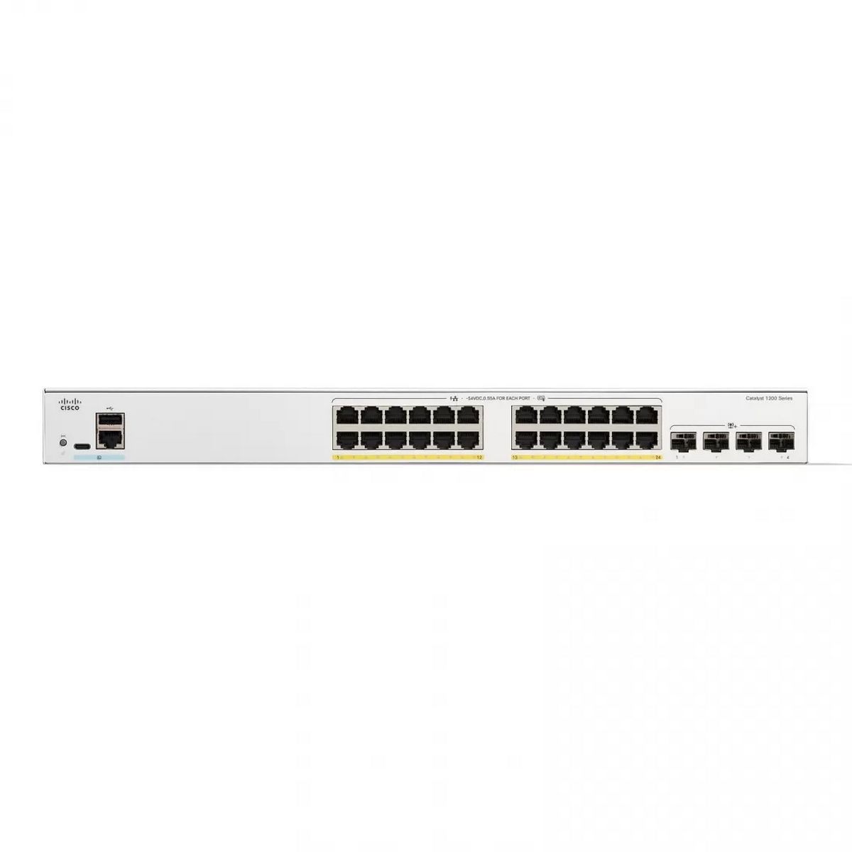 Коммутатор CISCO Catalyst 1200 24x10/100/1000 RJ-45 PoE+, 4x10G SFP+ uplinks, PoE+ 195W, Rack Mounti
