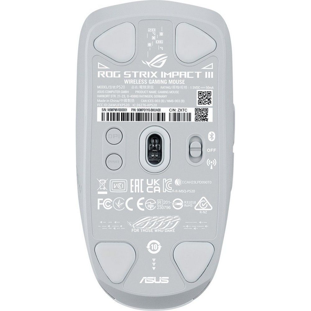 Мышь ASUS P520 ROG STRIX IMPACT III WL/WHT 57g 36000DPI Bluetooth 5.1 2.4GHz 6buttons