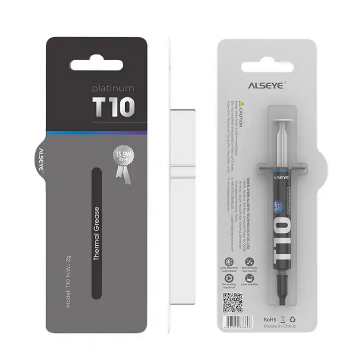 Термопаста ALSEYE T10 Thermal conductivity: 13.9W/m-k
 Color: Gray
 Conductivity: non-conductive spe