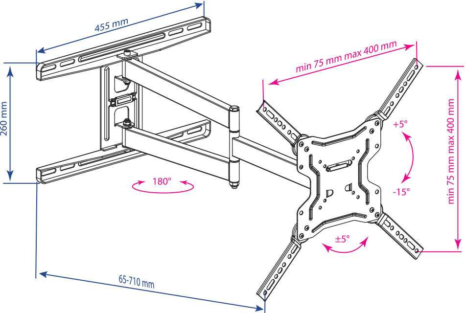 Кронштейн для телевизора Kromax DIX-19 черный 22"-65" макс.45кг настенный поворотно-выдвижной и накл