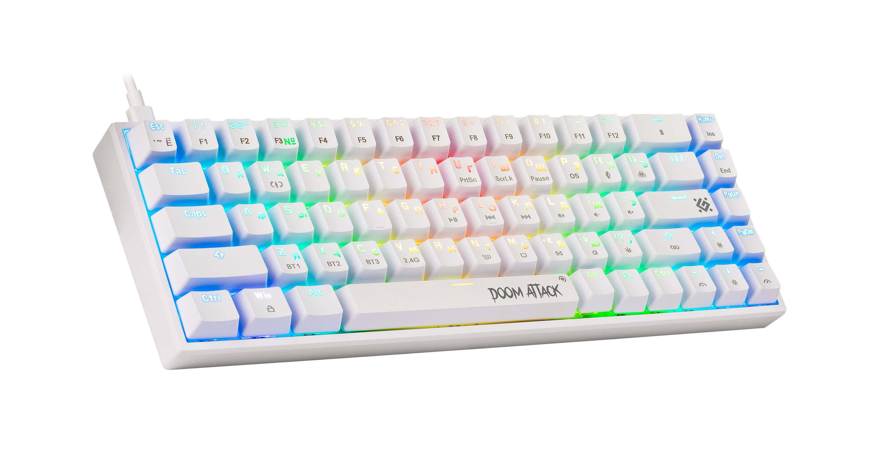 Defender Механическая клавиатура Doom Attack GK-215 RU,белый,3в1,61кн,Outemu серые