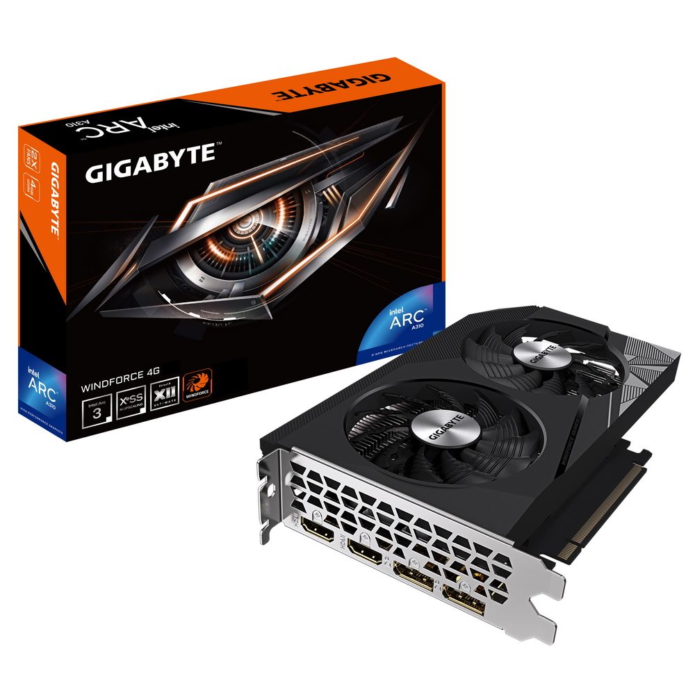 Видеокарта Gigabyte PCI-E 4.0 GV-IA310WF2-4GD INTEL ARC A310 4Gb 64bit GDDR6 2000/15500 HDMIx2 DPx2 