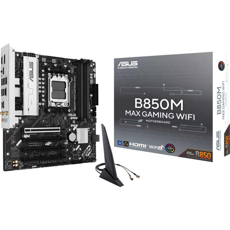 Материнская плата Asus B850M MAX GAMING WIFI Socket AM5 AMD B850 4xDDR5 mATX AC`97 8ch(7.1) GbLAN RA