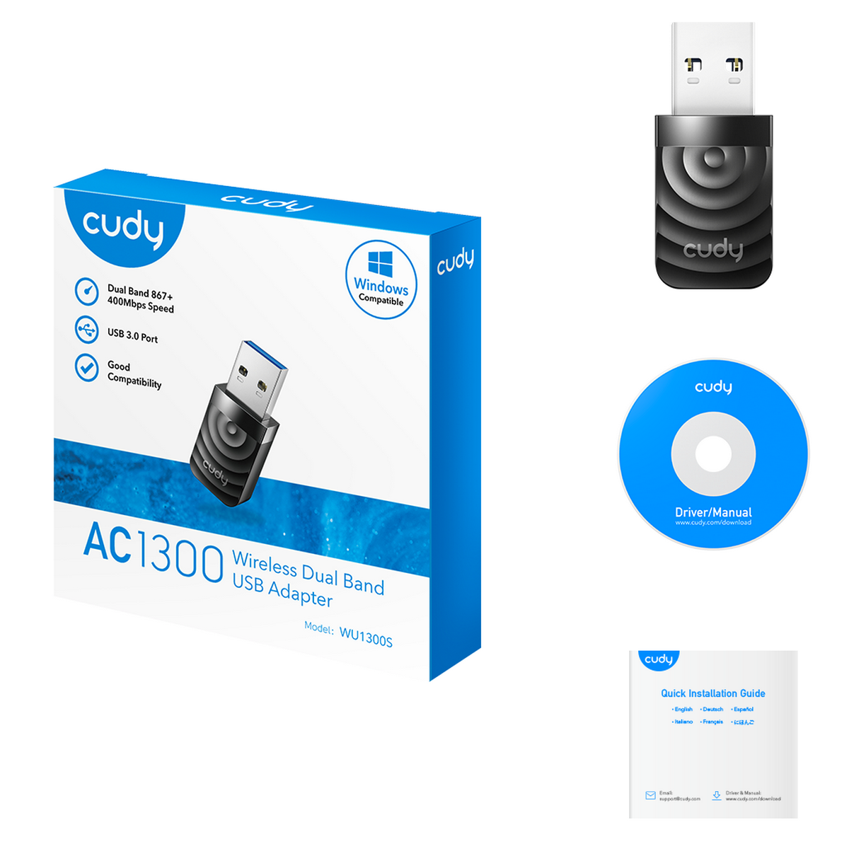 Сетевой адаптер Wi-Fi Cudy WU1300S AC1300 USB 3.0 (ант.внутр.) 1ант.