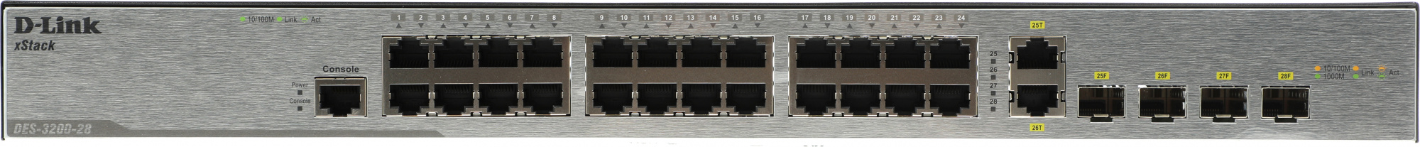 Коммутатор D-Link DES-3200-28/C1A 24x100Мбит/с 2xКомбо(1000BASE-T/SFP) 2SFP управляемый