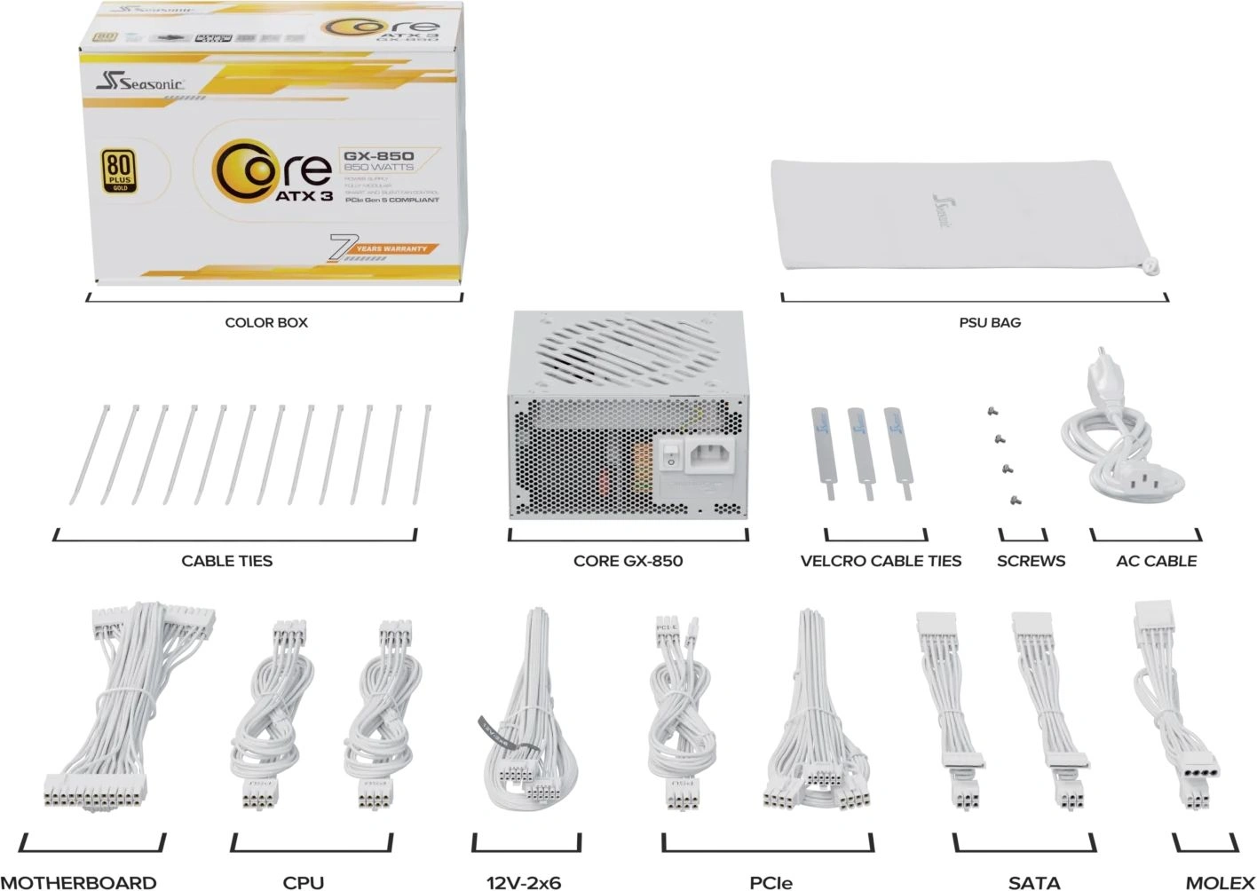 Блок питания Seasonic ATX 850W Core GX-850 White Gen.5 80+ gold (20+4pin) APFC 120mm fan 6xSATA Cab 
