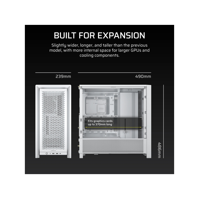 Корпус Corsair Frame 4000D, Midi-Tower, TG, no fan, 2xUSB-A 3.2, 1xUSB 3.2 Type-C, E-ATX, ATX, mATX,