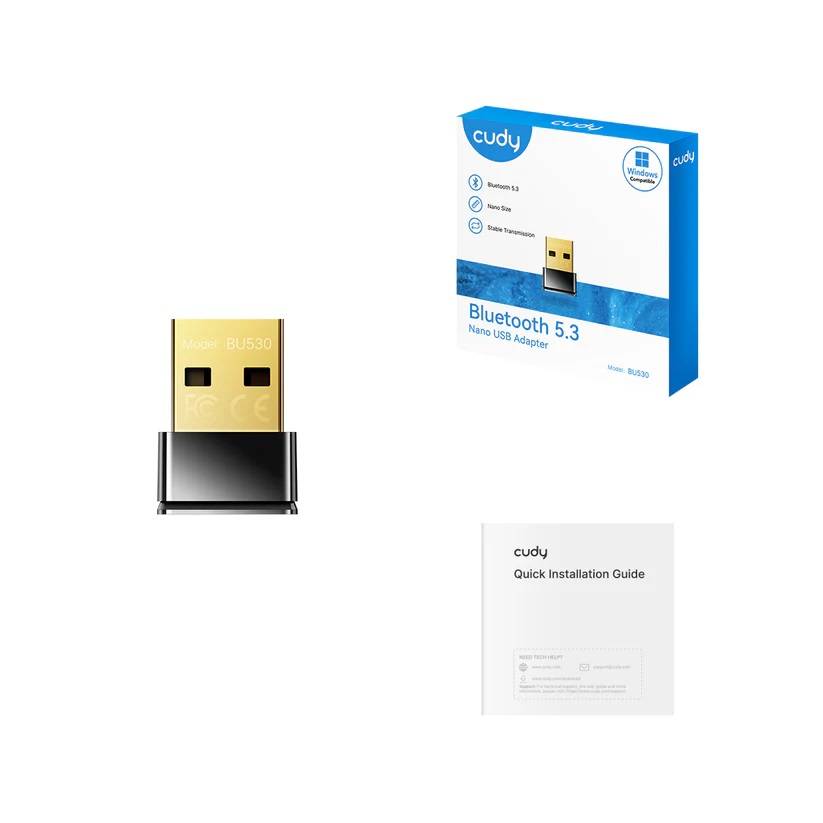 Адаптер беспроводной связи CUDY  BU530  Bluetooth 5.3 Nano USB Adapter, Nano Size, USB 2.0, Windows 