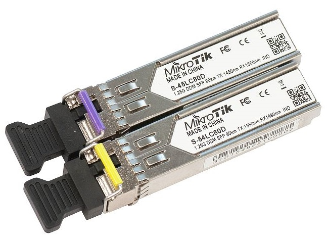 Трансивер MIKROTIK S-4554LC80D Комплект из 2 штук SFP modules, S-45LC80D (1.25G SM 80km T1490nm/R155