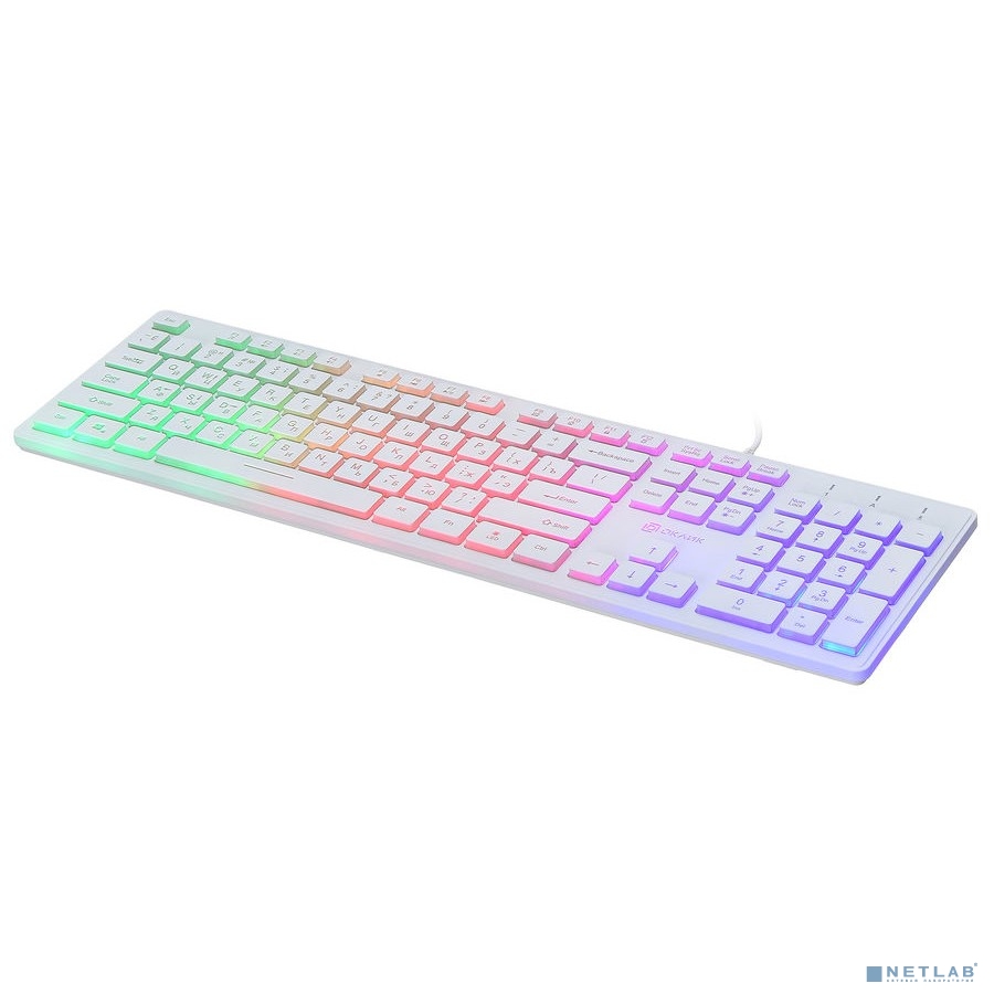 Клавиатура Оклик 550ML белый USB slim Multimedia LED