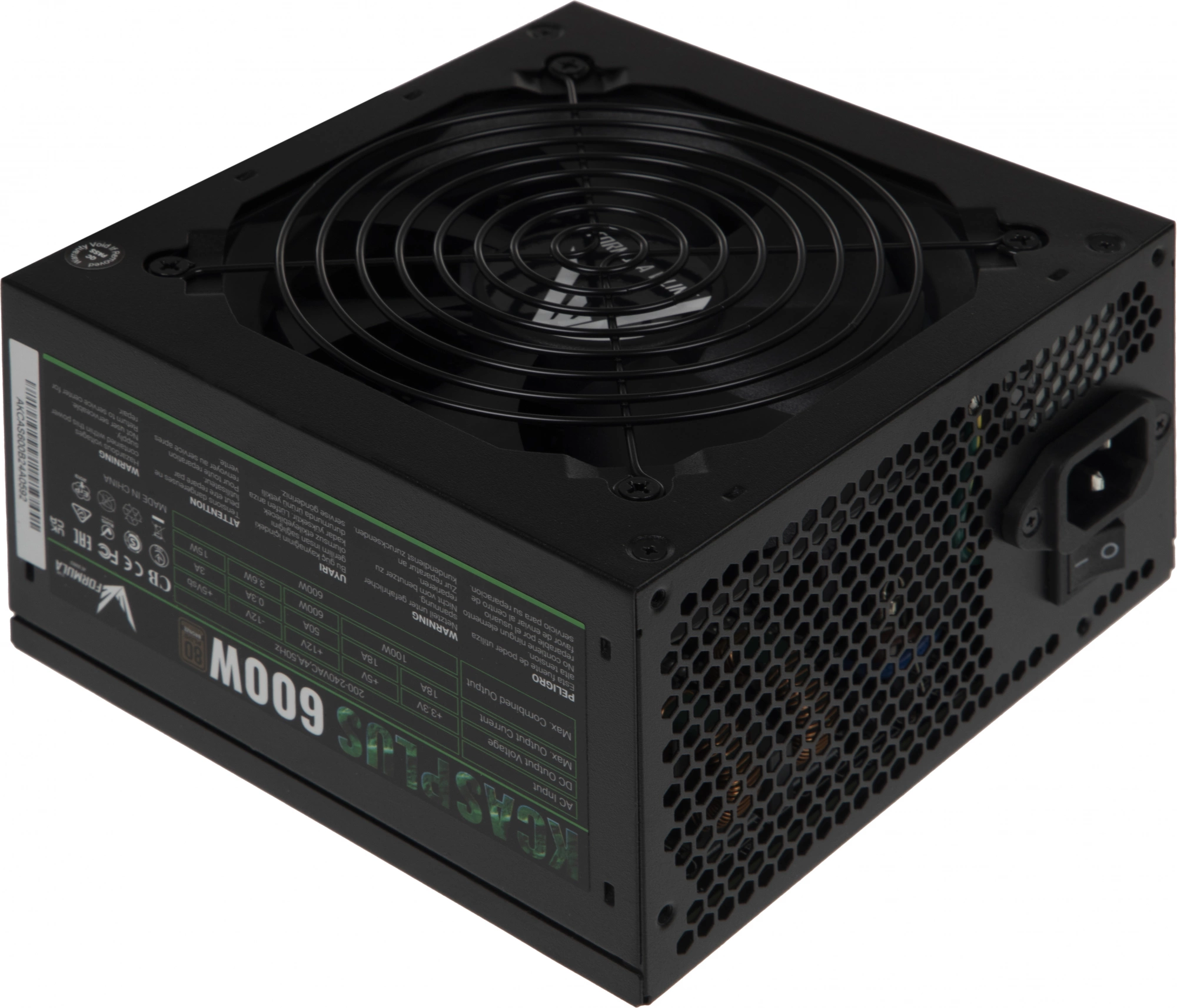 Блок питания Formula V Line KCAS PLUS 600W, 600W, APFC, 80+ Bronze, ATX12V v2.4, 12cm Fan (ex Aeroco